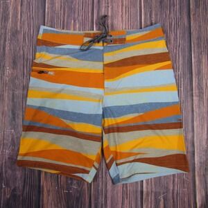 Prana NEW NWT Mens 31 Fenton Board Shorts 9" Inseam Ochre Star Swell Stripe